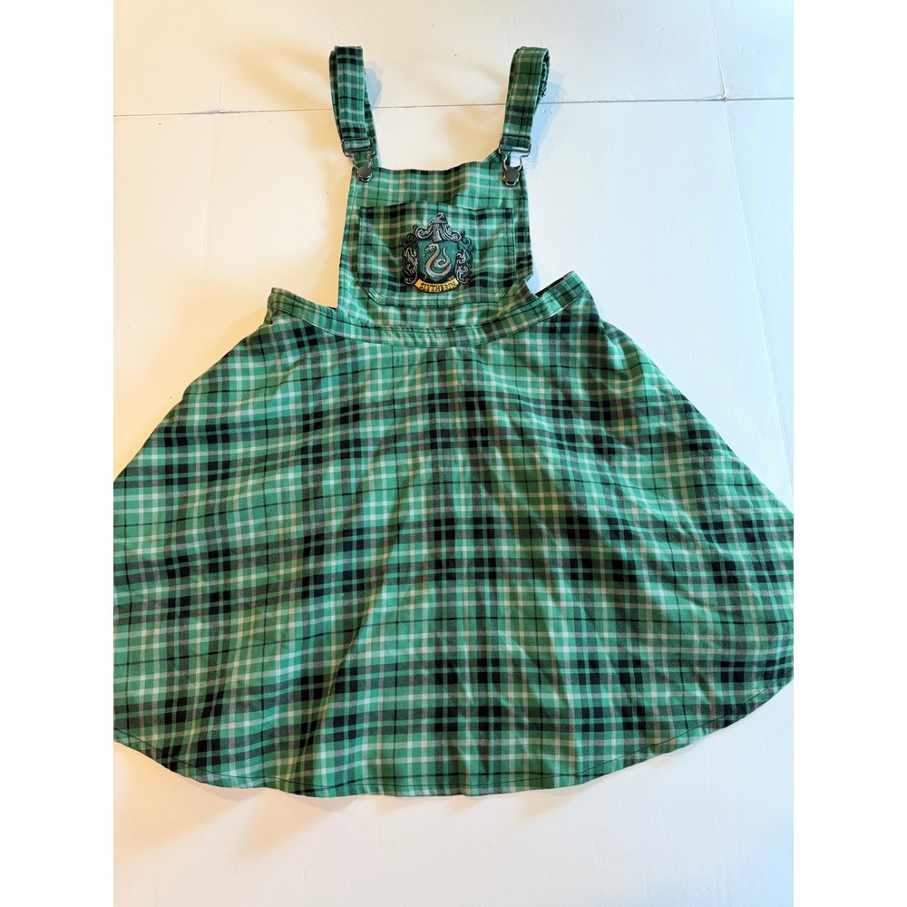 Harry Potter Slytherin Pinafore Overall Dress Green Plaid Skater Skirt Small